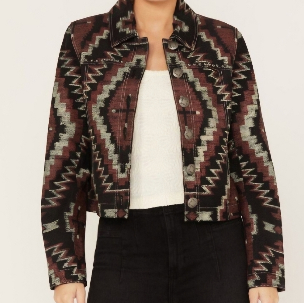Double D Ranch Firemaker Black and Brown Geometric Leather Jacket - Picture 11 of 11